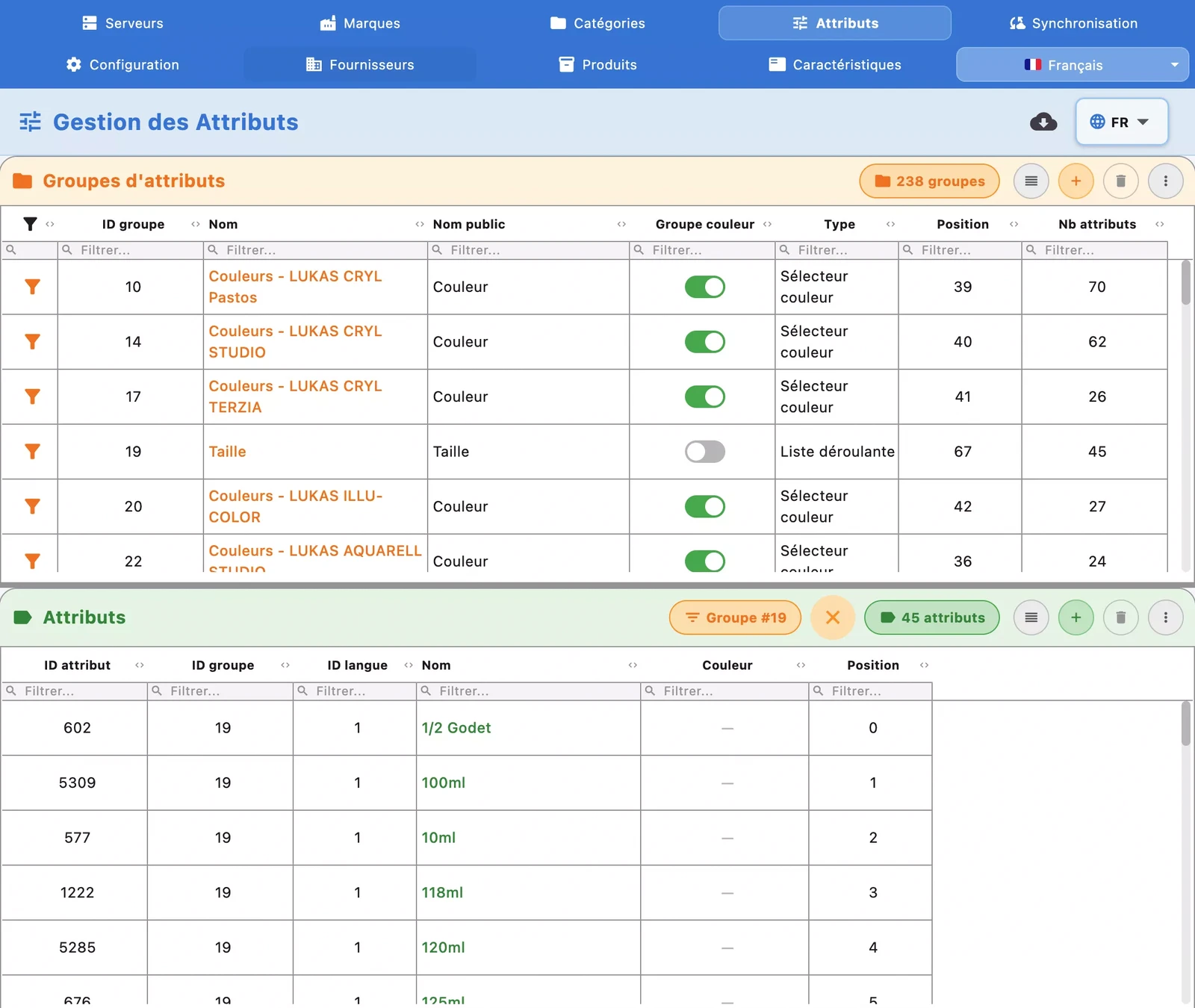 Attributs & Caract&eacute;ristiques